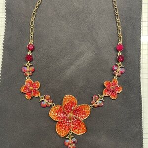 Vibrant Floral Necklace with Orange and Red Crystals